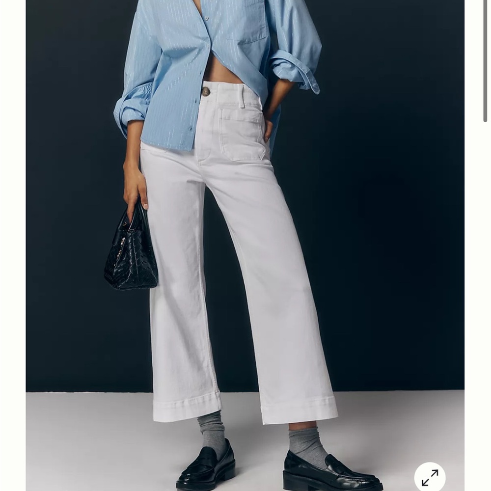 Anthropologie The Colette Crop Wide-Leg White Jeans by Maeve (like new)